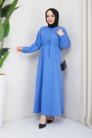 Ela Tesettür Elbise - İndigo