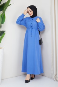 Ela Tesettür Elbise - İndigo