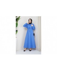 Ela Tesettür Elbise - İndigo