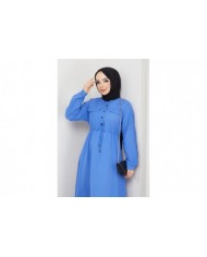 Ela Tesettür Elbise - İndigo
