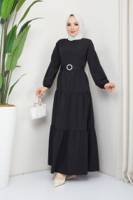 Elvan Tesettür Elbise - Siyah