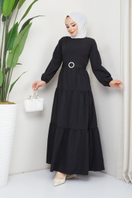 Elvan Tesettür Elbise - Siyah
