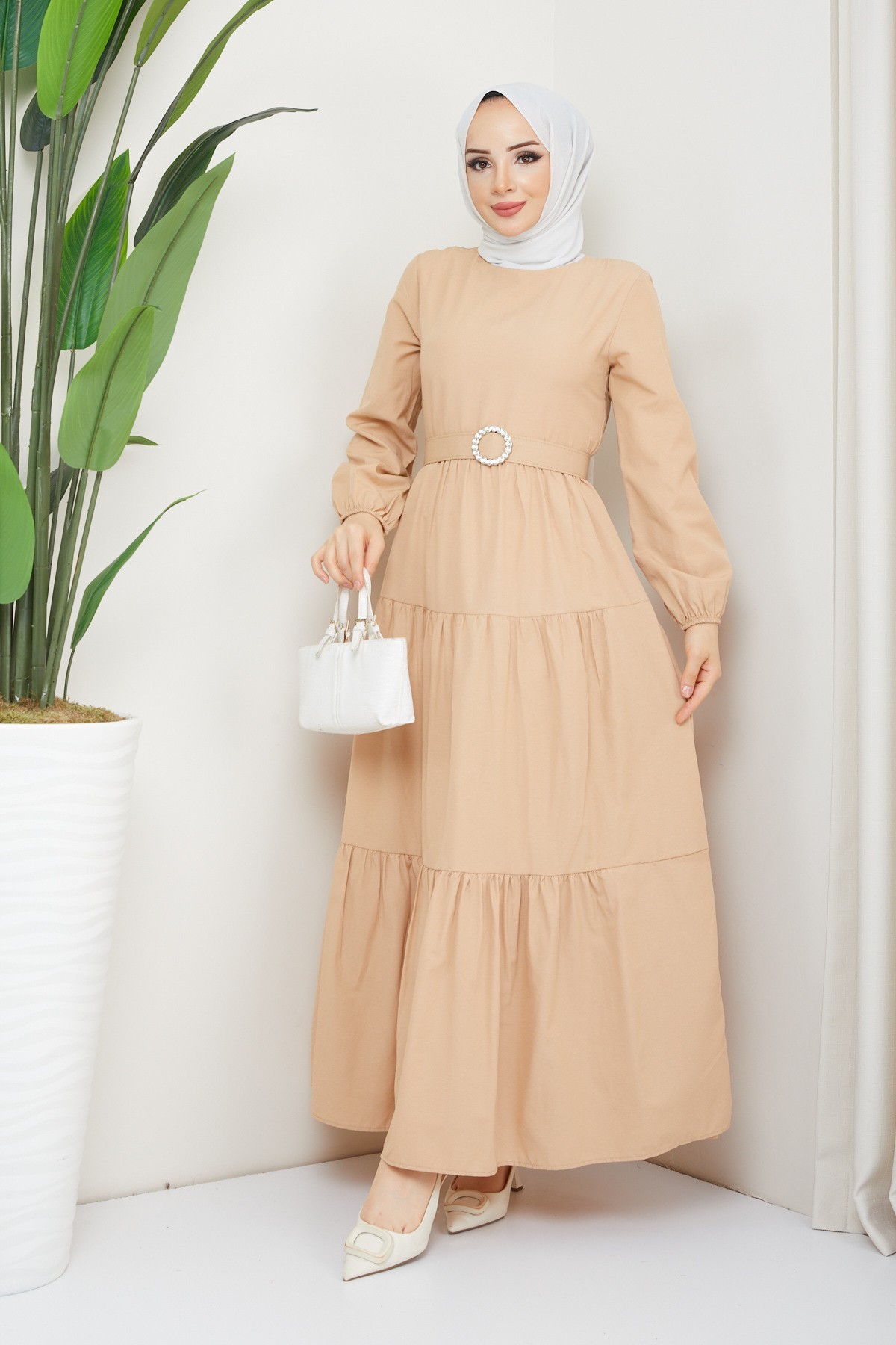 Elvan Tesettür Elbise - Bej
