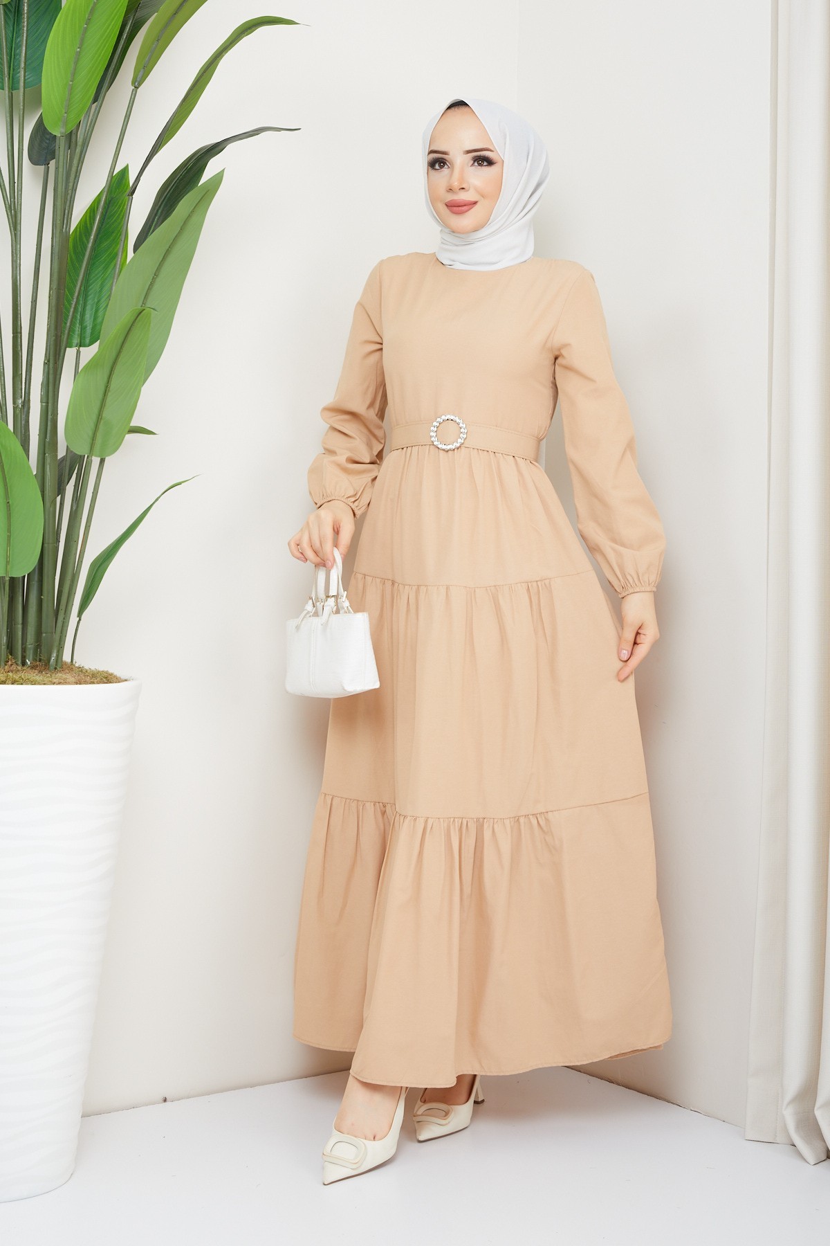 Elvan Tesettür Elbise - Bej