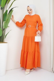 Elvan Tesettür Elbise - Oranj