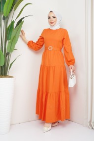 Elvan Tesettür Elbise - Oranj
