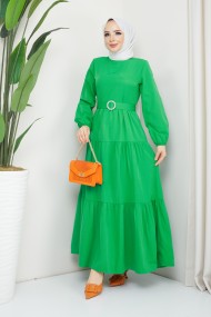 Elvan Tesettür Elbise - Benetto Yeşil