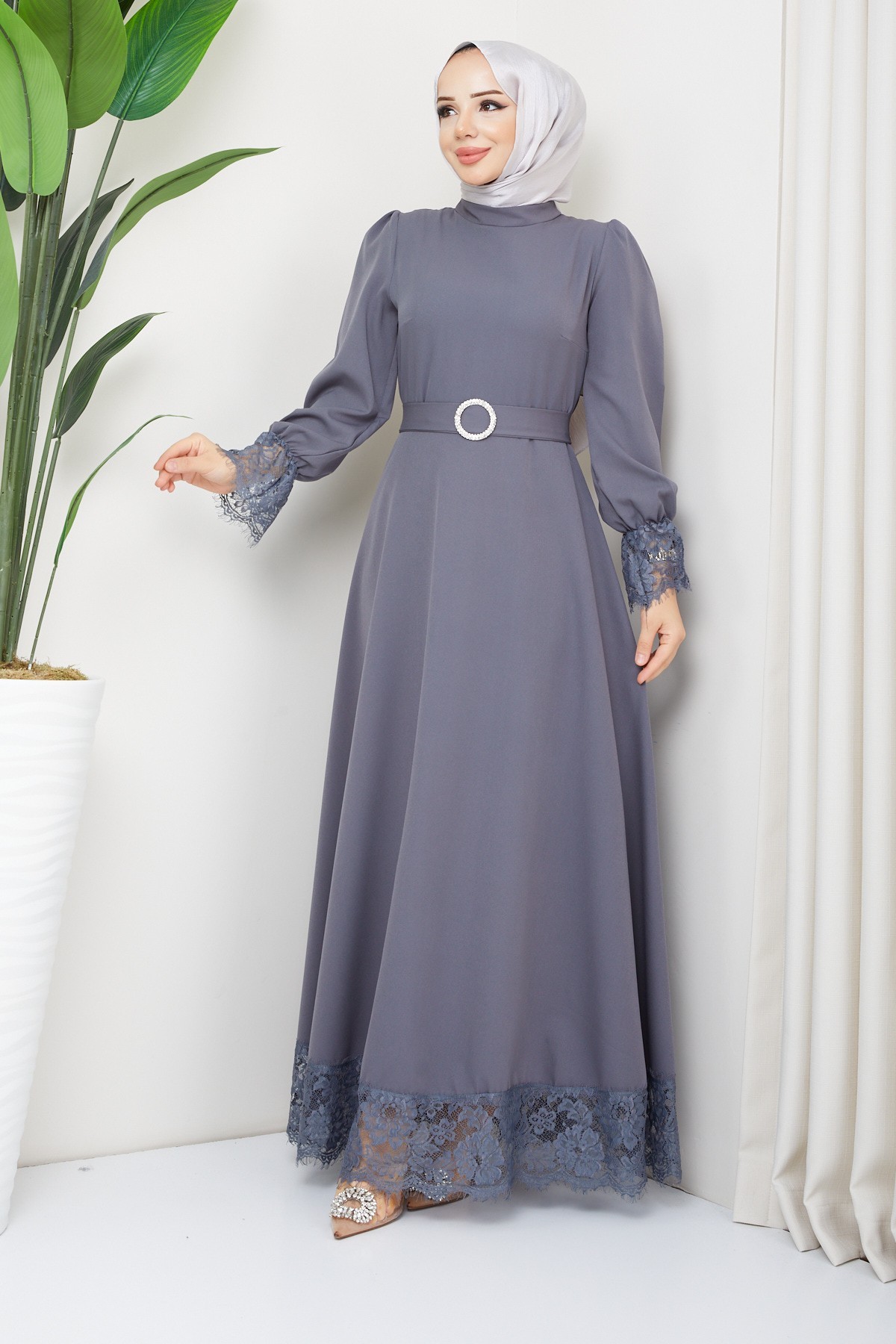 Çitlembik Tesettür Abiye - Gri