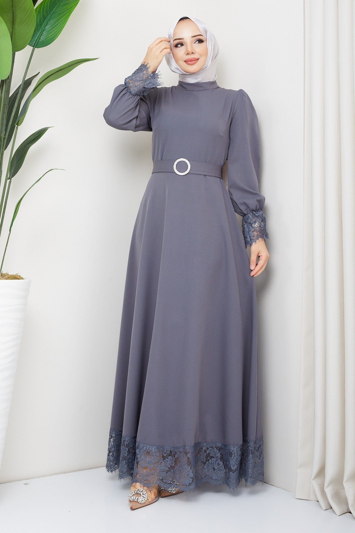 Çitlembik Tesettür Abiye - Gri