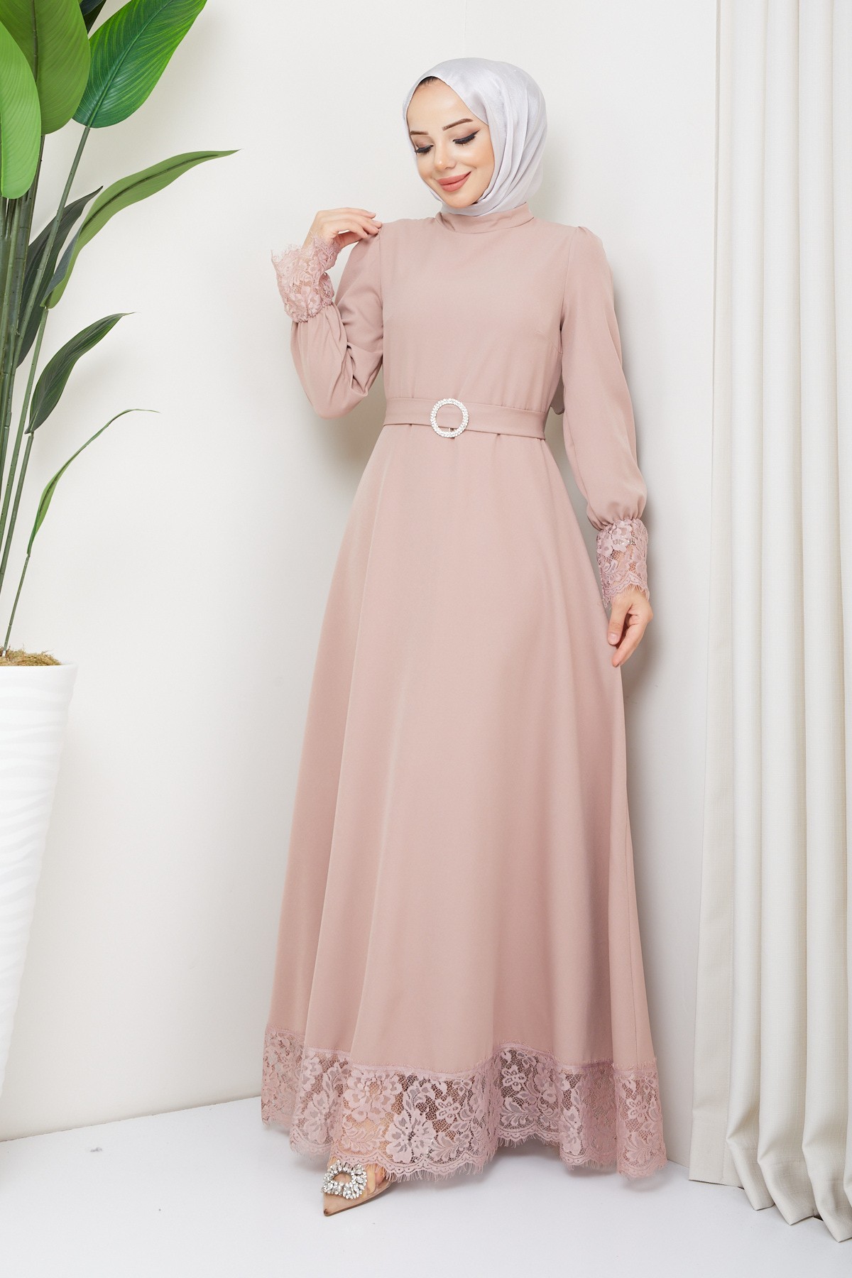 Çitlembik Tesettür Abiye - Pudra