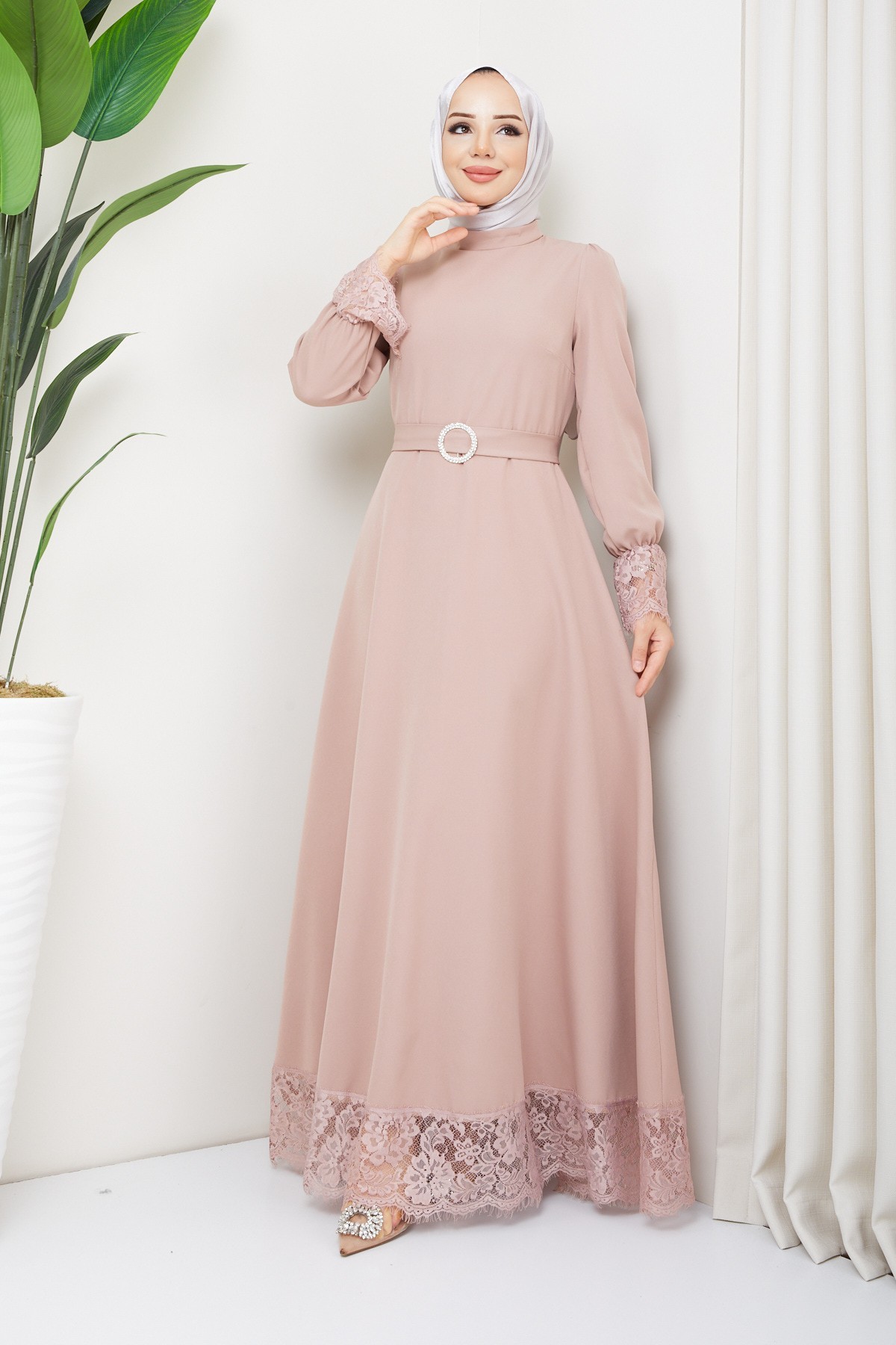 Çitlembik Tesettür Abiye - Pudra