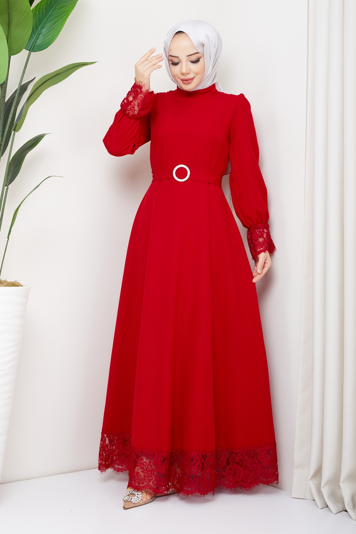 Çitlembik Tesettür Abiye - Kırmızı