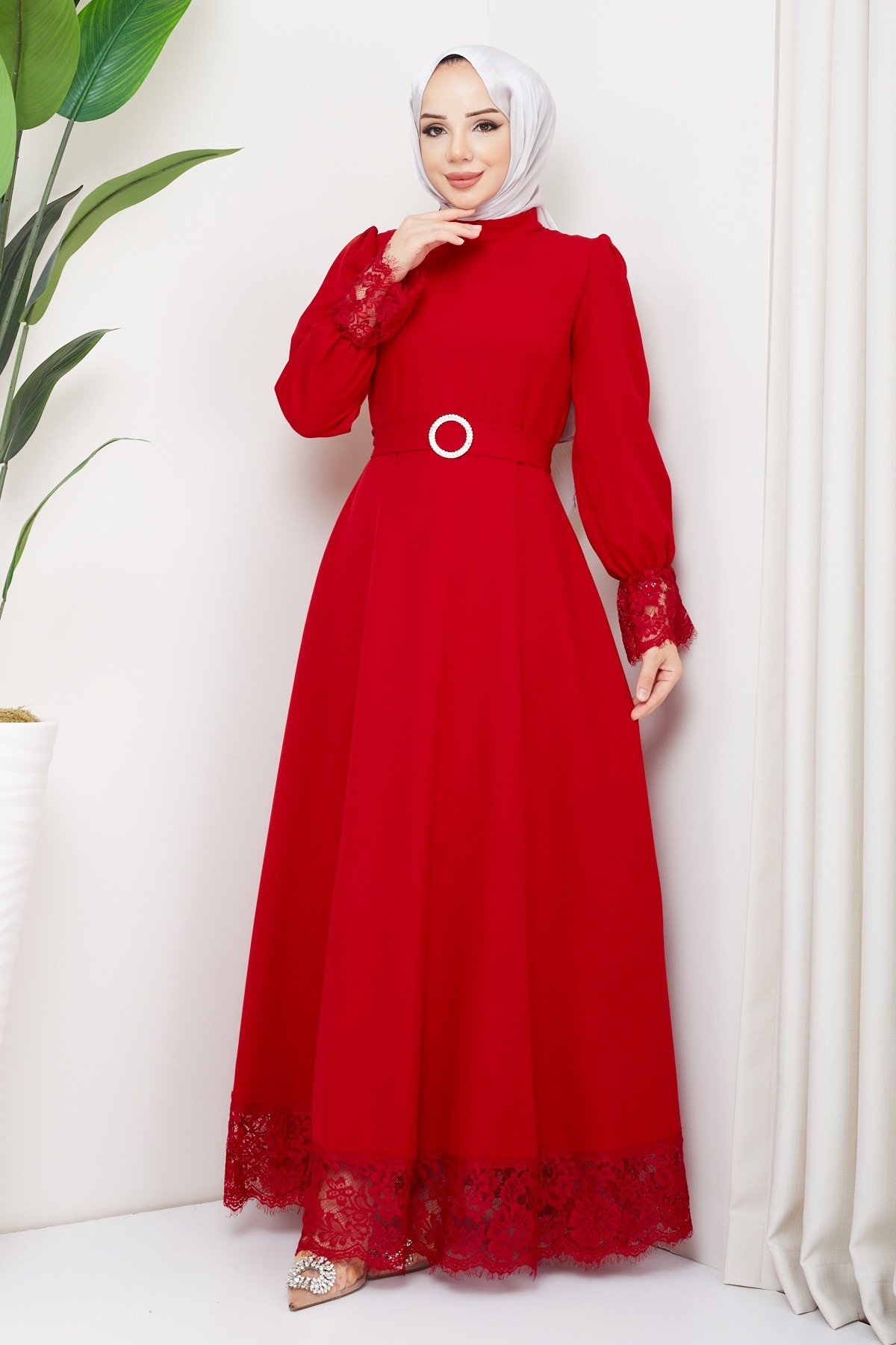 Çitlembik Tesettür Abiye - Kırmızı