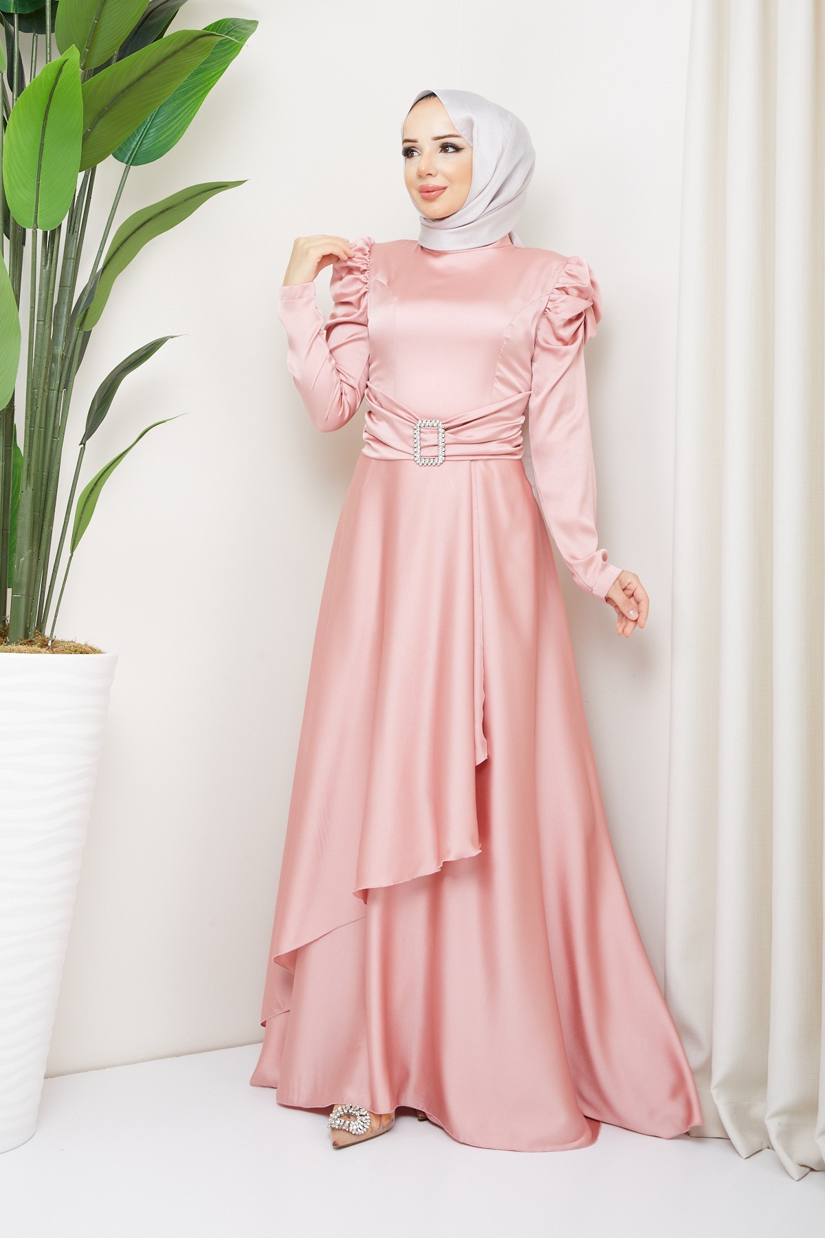 Bade Tesettür Abiye - Pudra