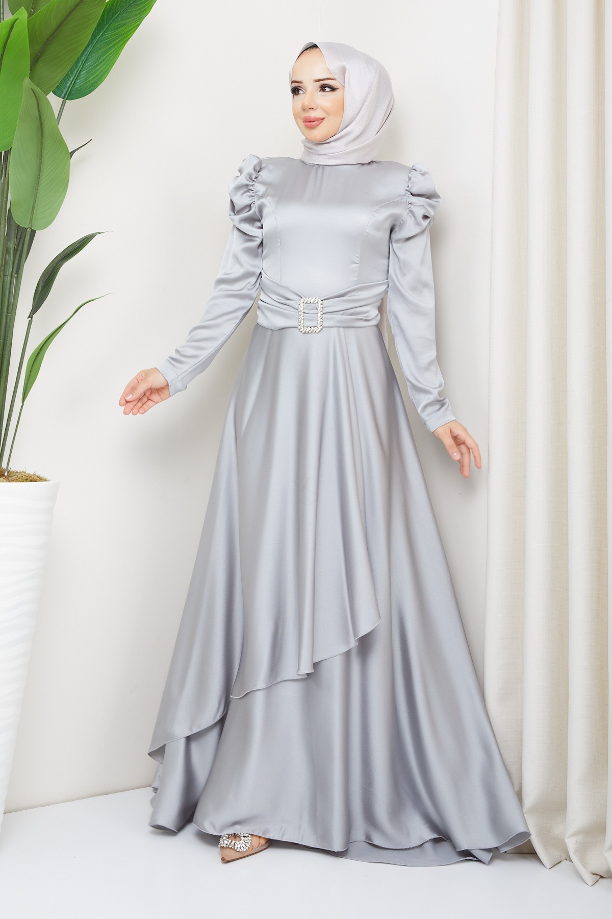 Bade Tesettür Abiye - Gri