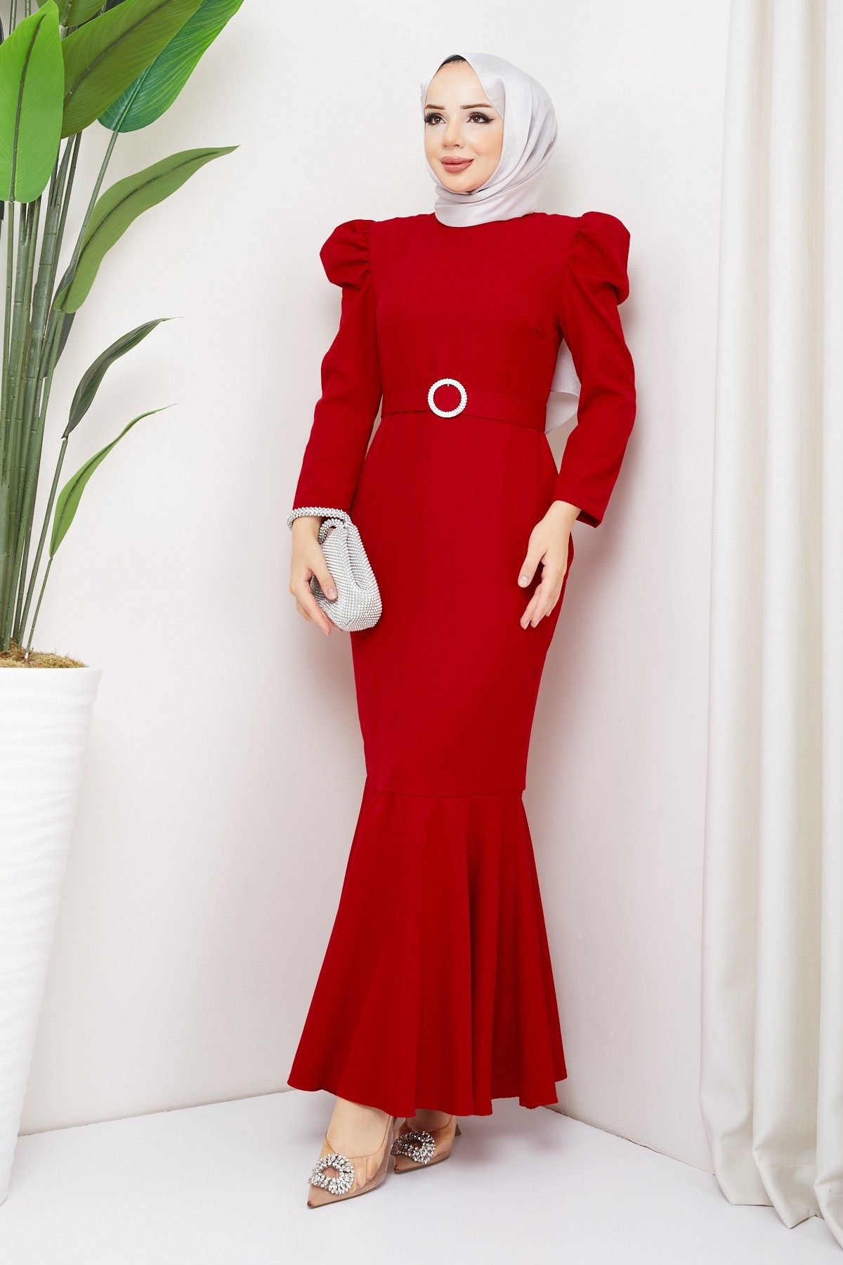 Akşın Tesettür Abiye - Kırmızı