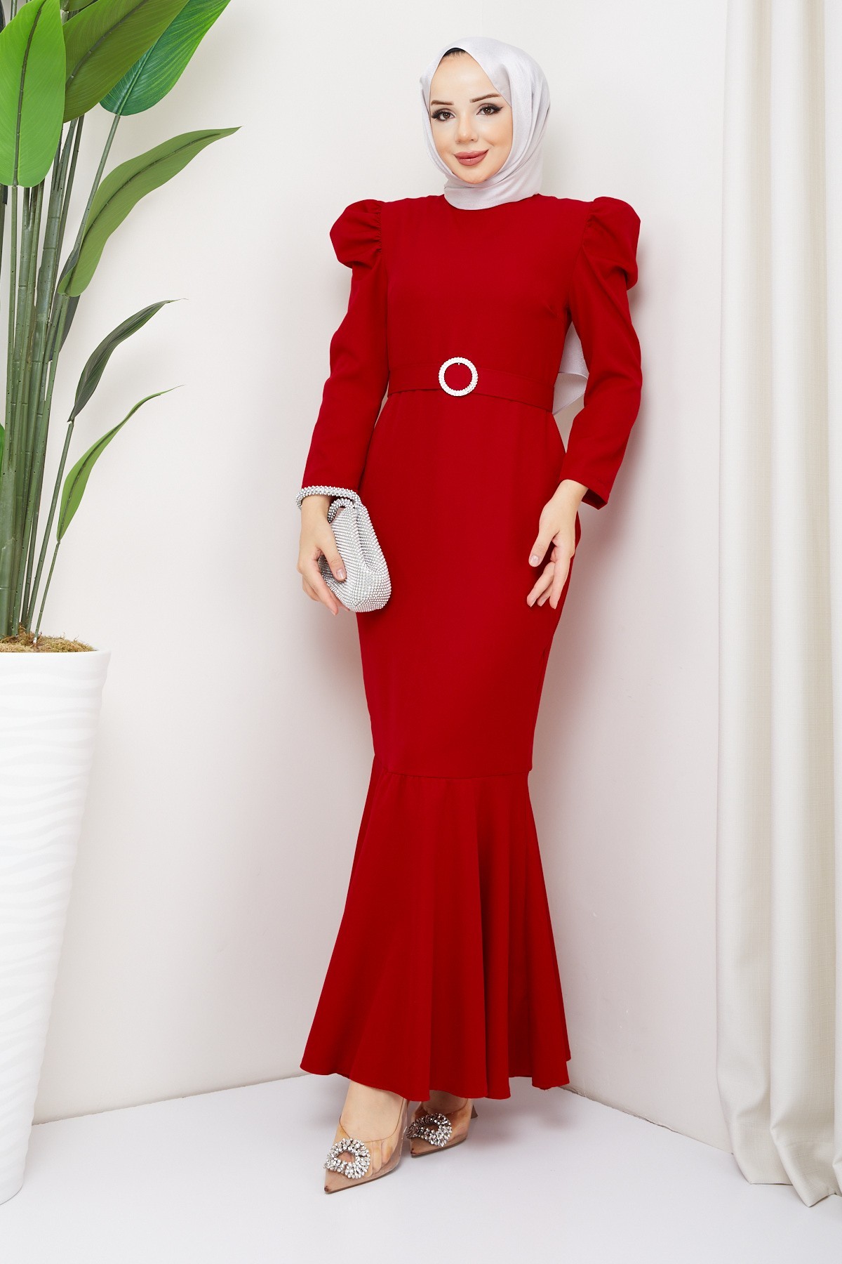 Akşın Tesettür Abiye - Kırmızı