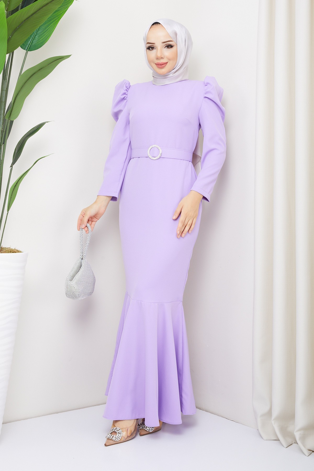 Akşın Tesettür Abiye - Açık Lila