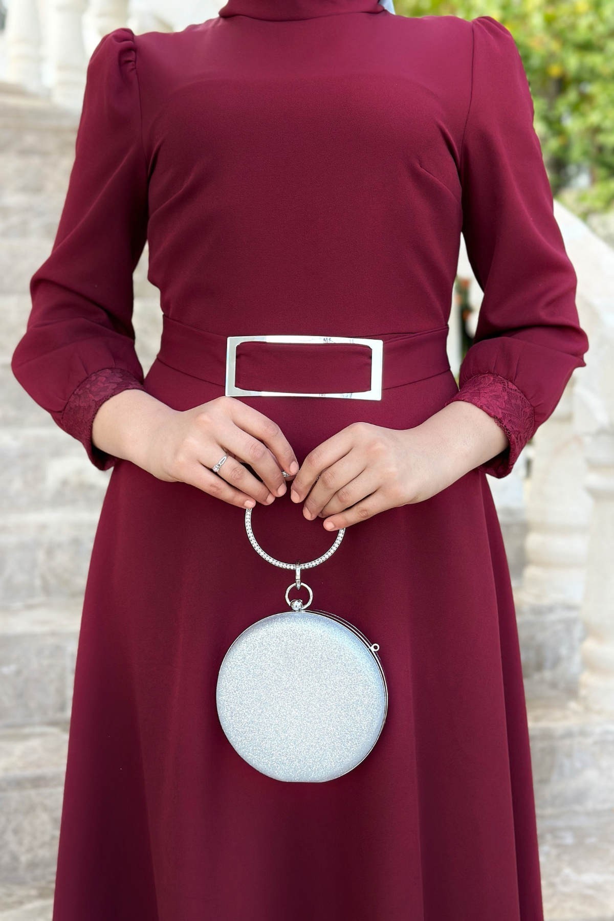 Yağmur Tesettür Elbise - Bordo