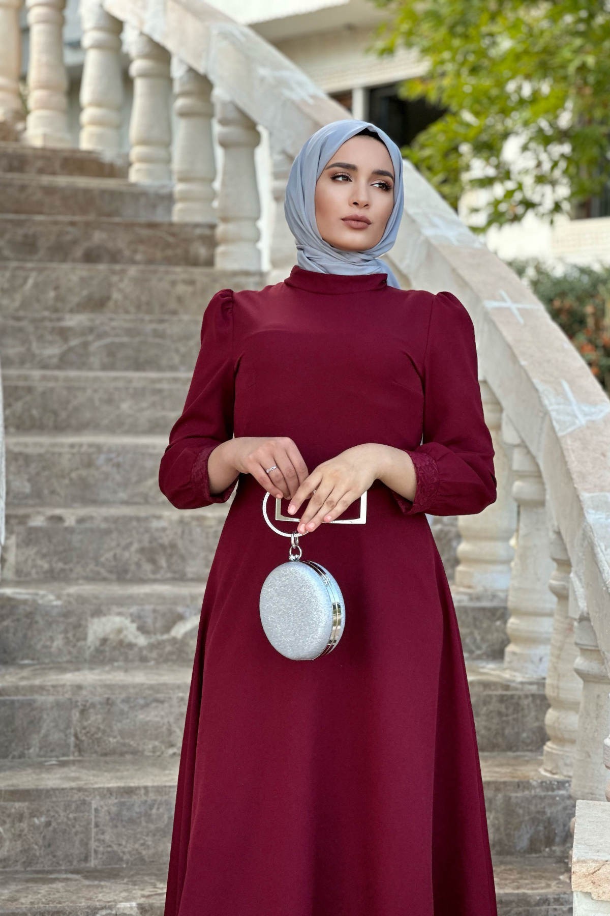 Yağmur Tesettür Elbise - Bordo