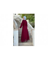 Yağmur Tesettür Elbise - Bordo