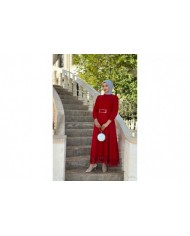 Yağmur Tesettür Elbise - Kırmızı