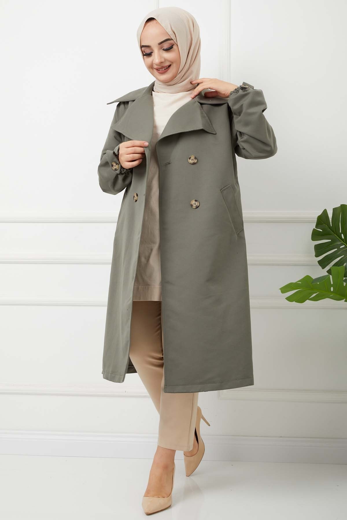 Mikrosoft Düğmeli Trençkot - Haki
