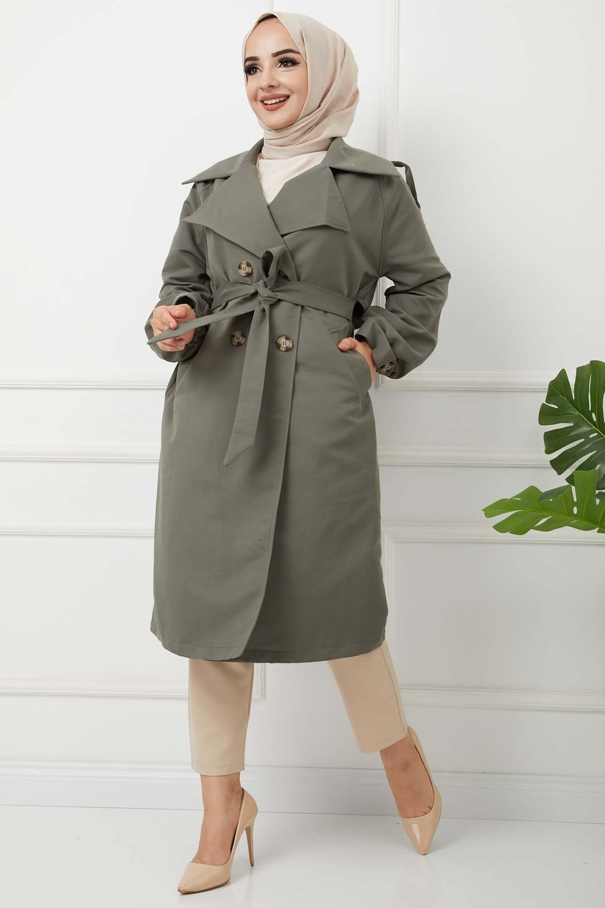 Mikrosoft Düğmeli Trençkot - Haki