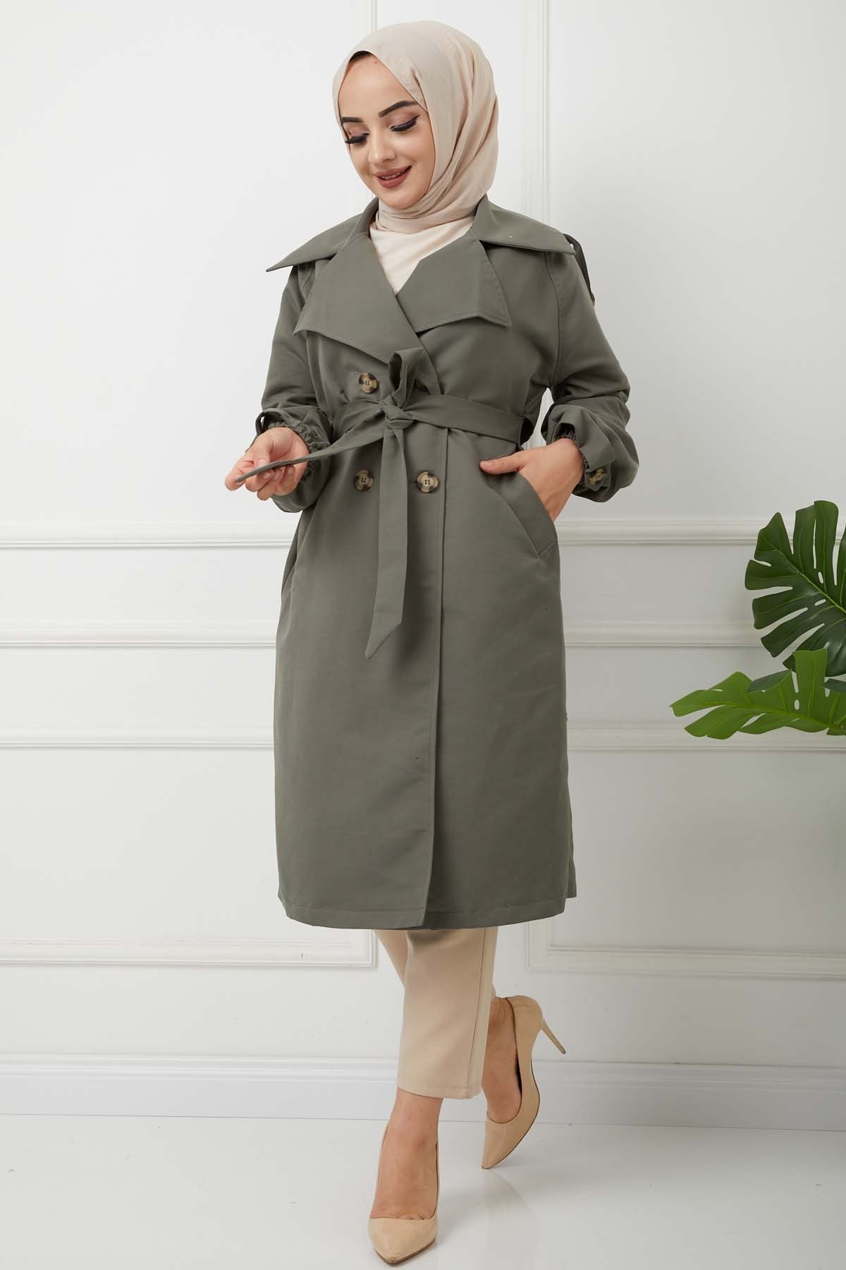 Mikrosoft Düğmeli Trençkot - Haki