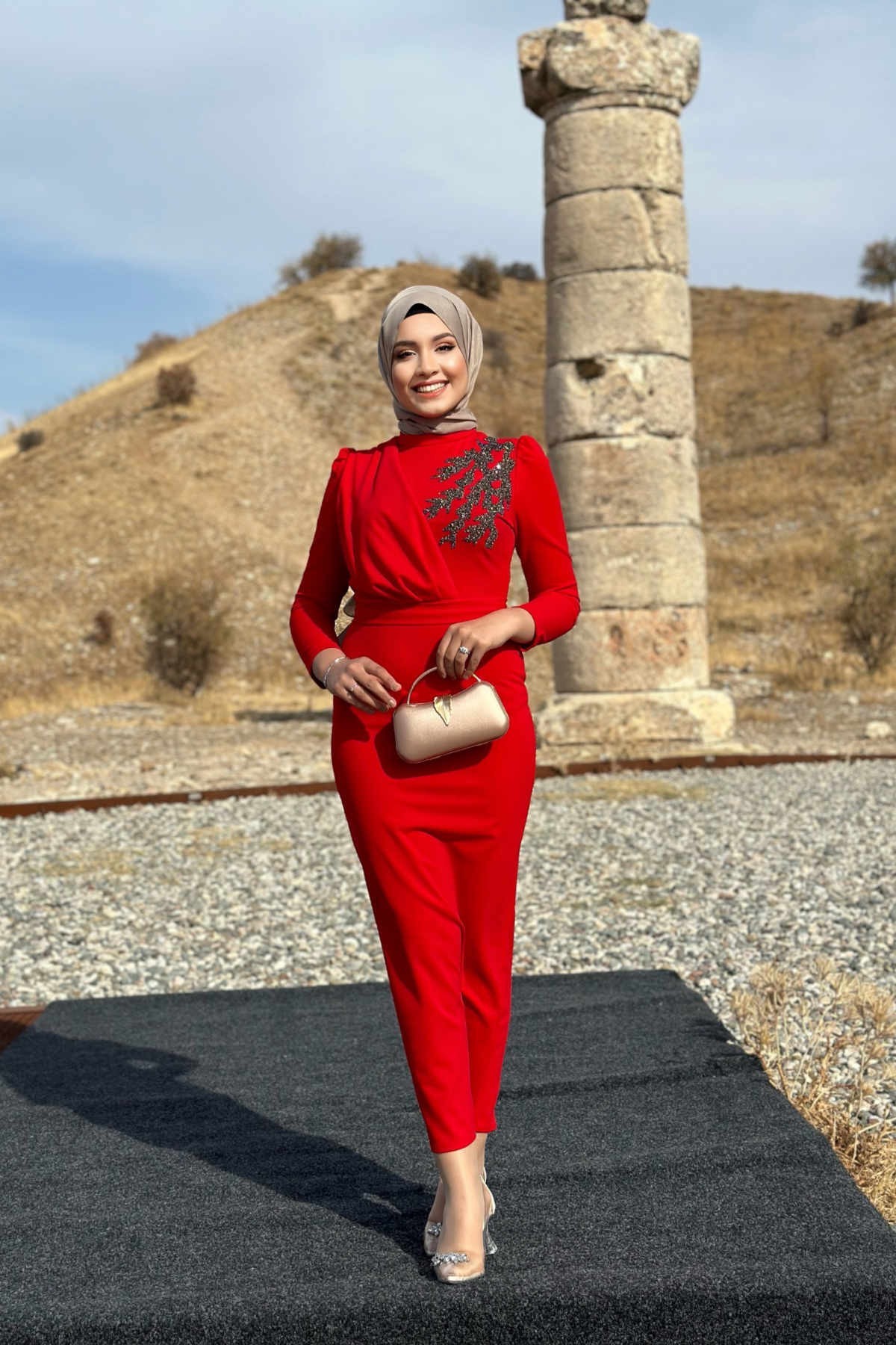 Orkide Abiye - Kırmızı