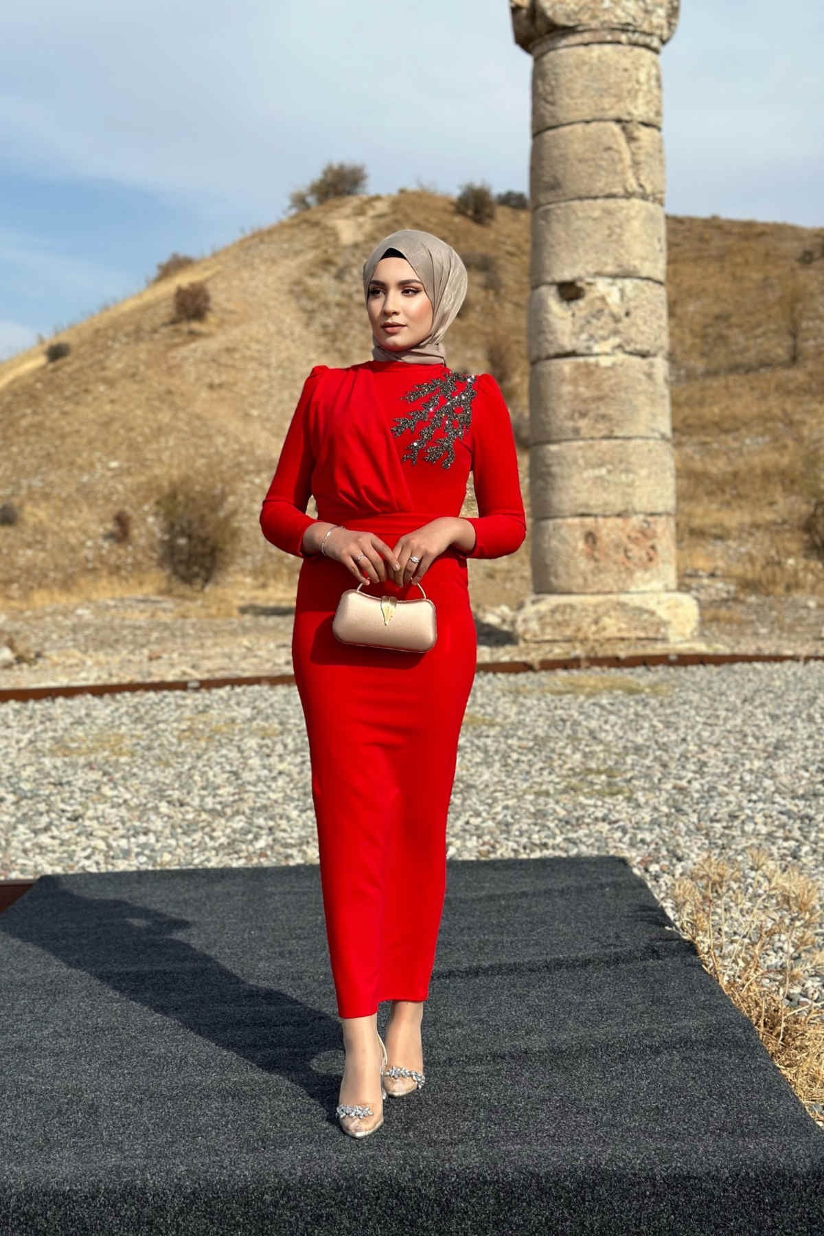 Orkide Abiye - Kırmızı