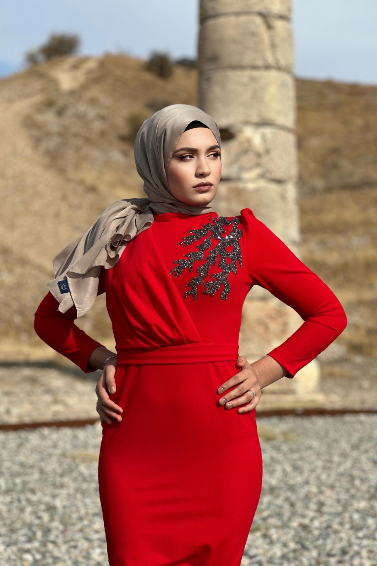 Orkide Abiye - Kırmızı