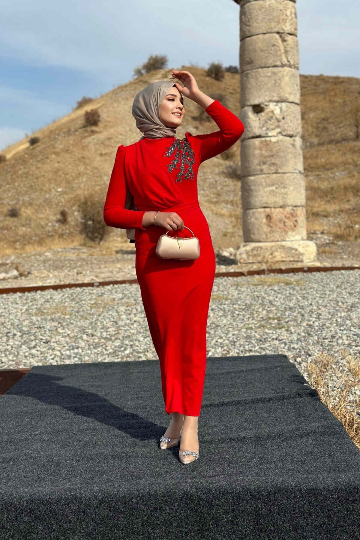 Orkide Abiye - Kırmızı