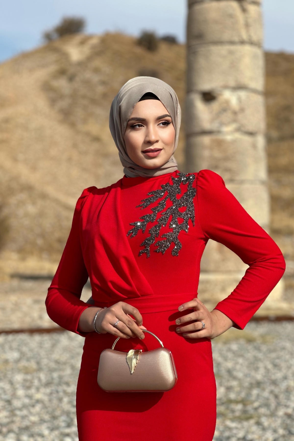 Orkide Abiye - Kırmızı