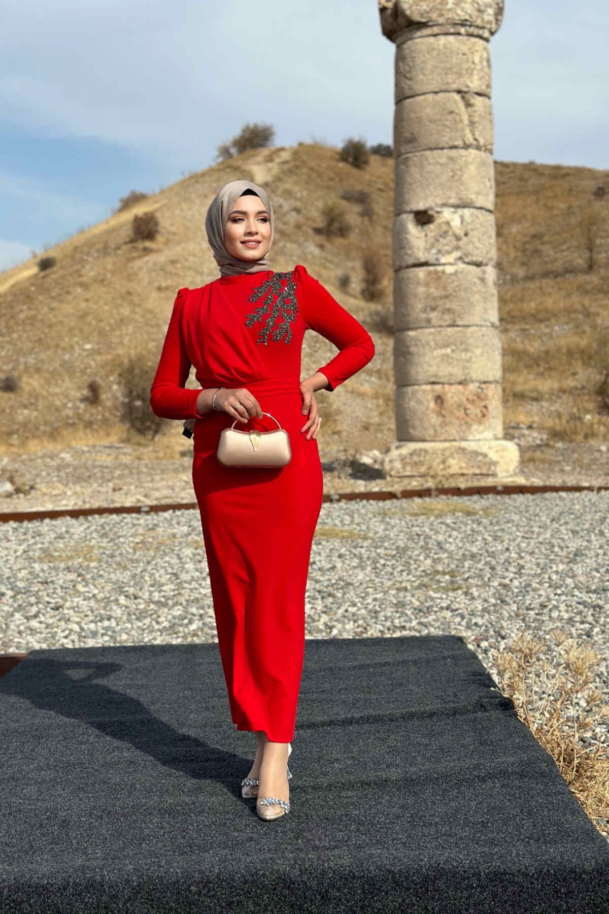 Orkide Abiye - Kırmızı