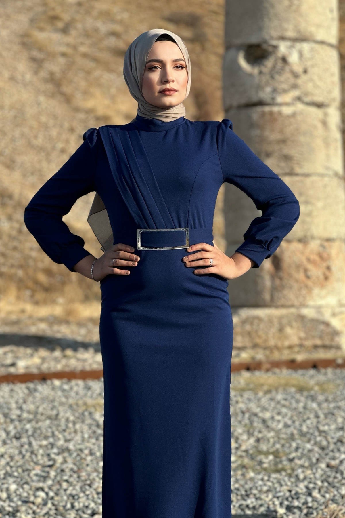 Hilal Krep Elbise - Lacivert