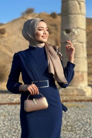 Hilal Krep Elbise - Lacivert