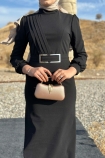 Hilal Krep Elbise - Siyah