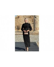 Hilal Krep Elbise - Siyah