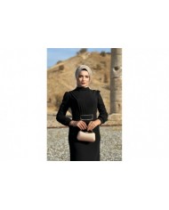 Hilal Krep Elbise - Siyah