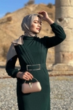 Hilal Krep Elbise - Zümrüt