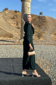 Hilal Krep Elbise - Zümrüt