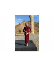 Hilal Krep Elbise - Bordo
