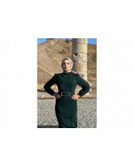 Hilal Krep Elbise - Zümrüt