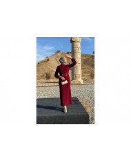 Hilal Krep Elbise - Bordo