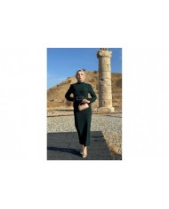 Hilal Krep Elbise - Zümrüt