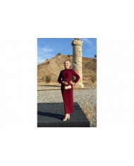 Hilal Krep Elbise - Bordo