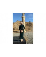 Hilal Krep Elbise - Zümrüt