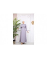 Kelebek Krep Elbise - Açık Gri