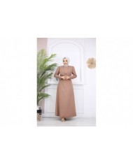 Kelebek Krep Elbise - Camel